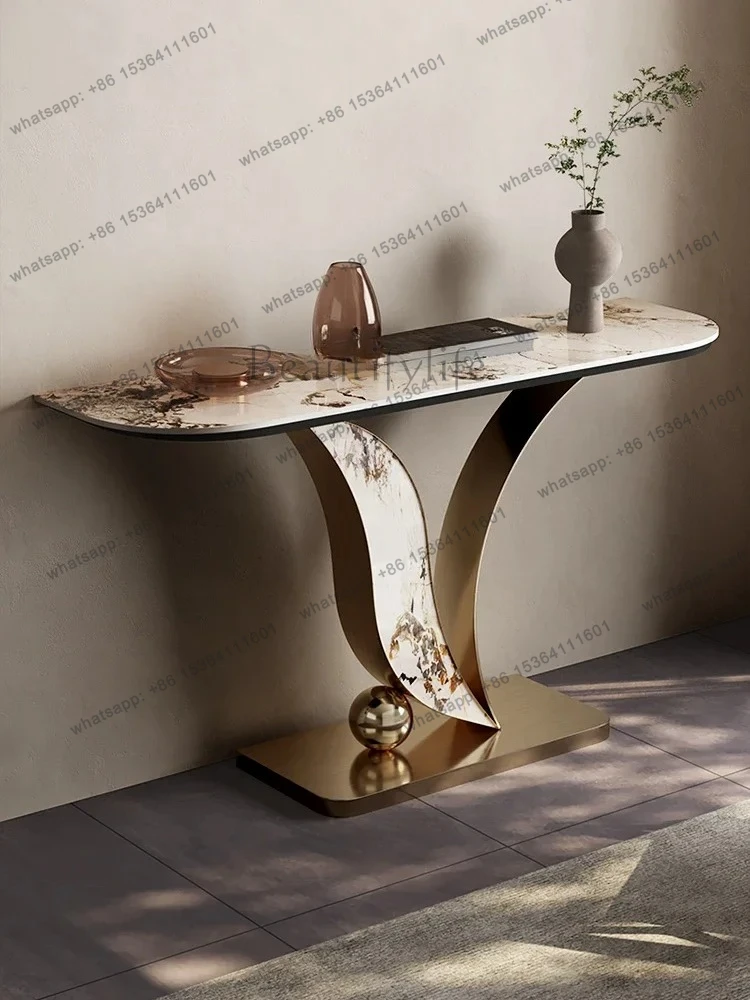 Light Luxury Console Side View Cabinet Ultra-Narrow Lobby Entrance Table Modern Stone Plate Pieces Table