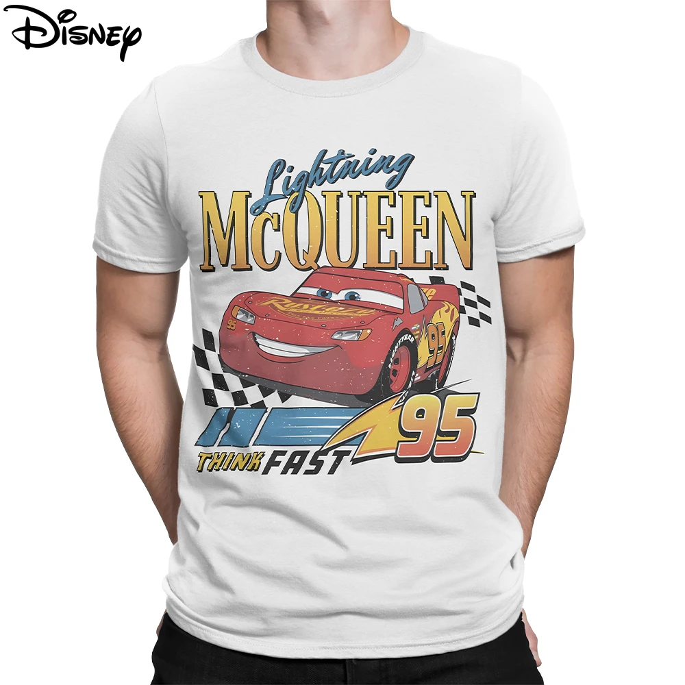 

Disney Cars Lightning McQueen Think Fast Men's T-shirts 2025 New 3D Printing Daily Casual Oversized Adult Short Sleeves
