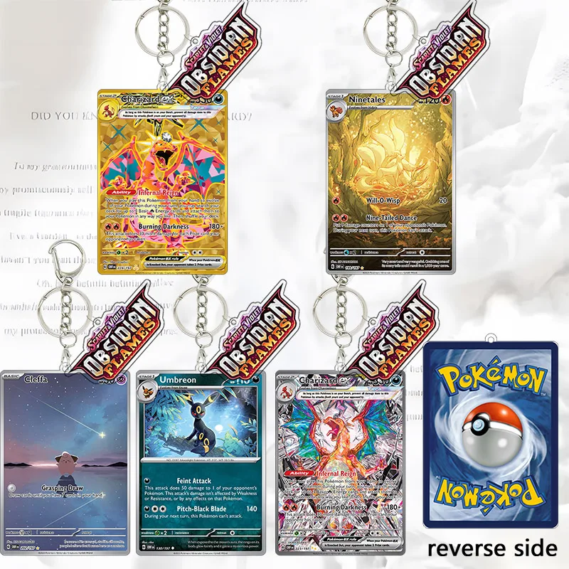 

Charizard Ex Acrylic Keychain Scarlet Violet Obsidian Flames Ninetales Cleffa Umbreon Keyring Anime Cartoon Decor Accessories
