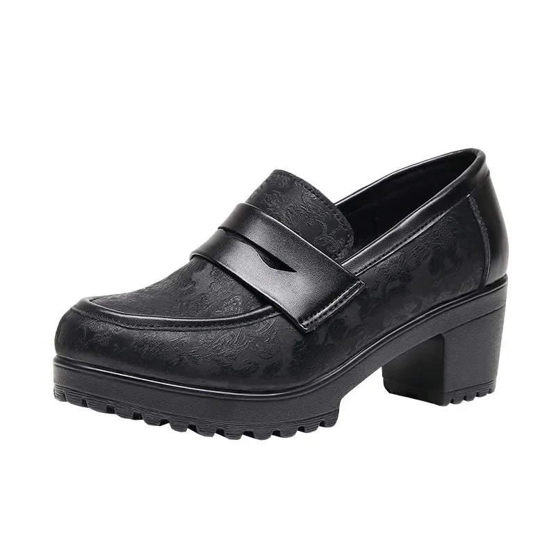 6cm Size 32-43 Vintage Comfortable Deep Mouth Matt Leather Shoes Women Loafers 2026 Fall Block Heel Shoes Platform for Mom Work
