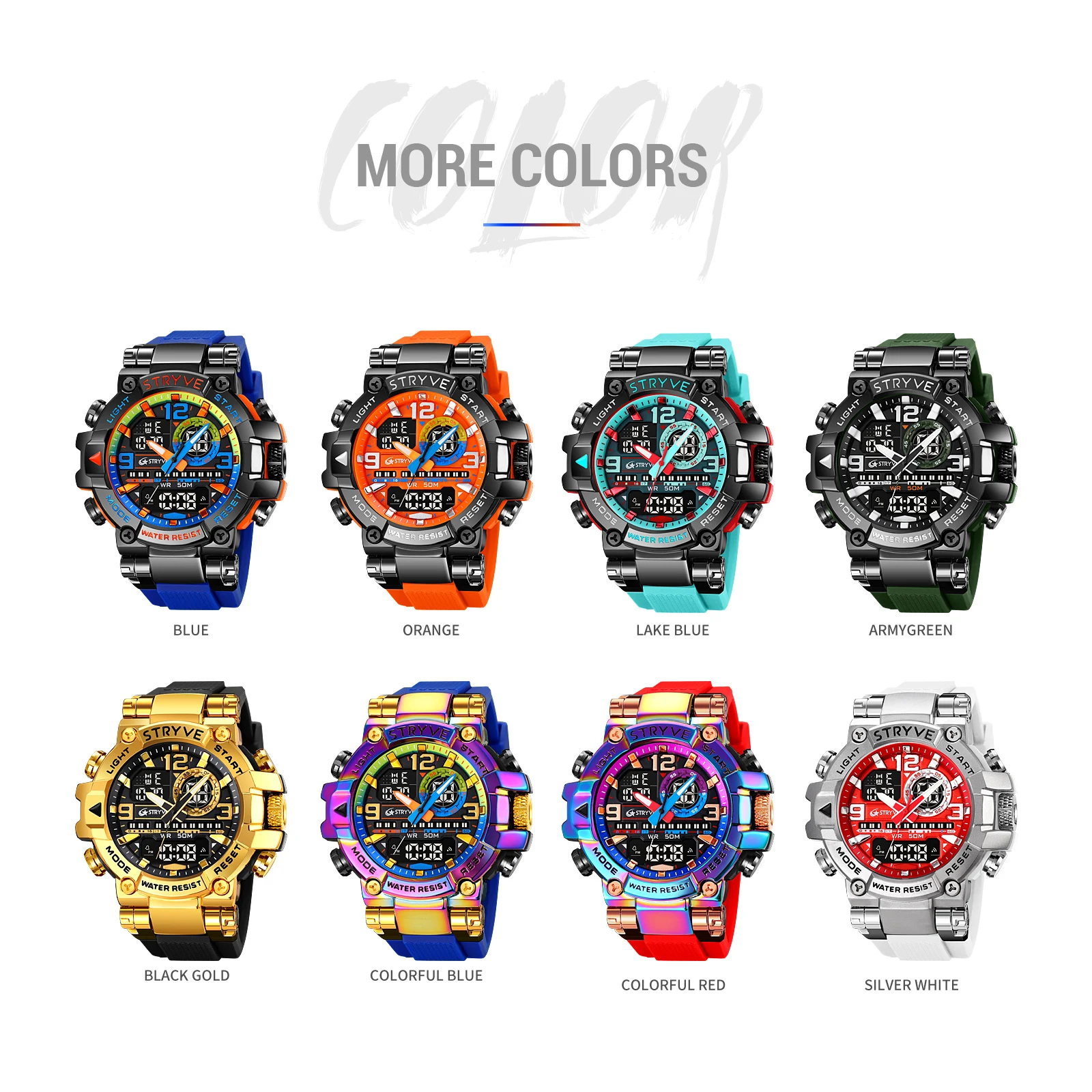 Hot  Sale  STRYVE 8025 Men\'s Fashion Sports Watch Digital Dual Time Watch Men\'s LED Time Watch Men Gift