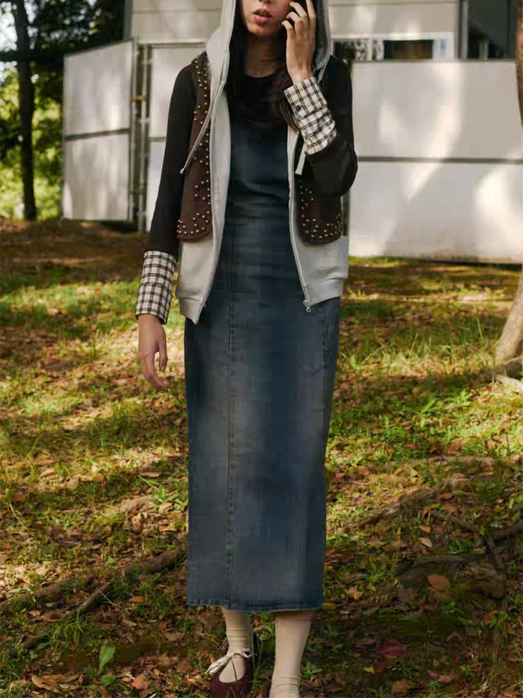 Высококачественная зимняя Новое поступление, женская джинсовая юбка Dr ZA2025 с эффектом Wa 8727480 407, модный этнический сарафан