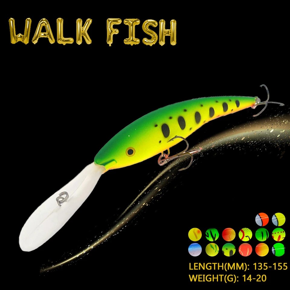 WALK FISH 1PCS Minnow 135-155mm/14-20g Artificial Wobbler Hard  Fishing Lure Plastic Long Tongue Pesca Deep Tail Diving Fishbait