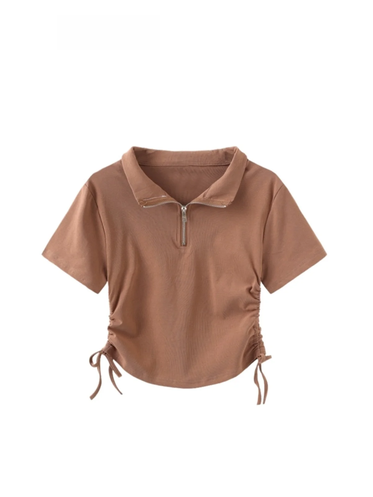 

plus Size Neck T-Shirt Women Summer Loose Fit Comfortable Cotton Blend Slimming Effect Versatile Casual Style Henry Collar