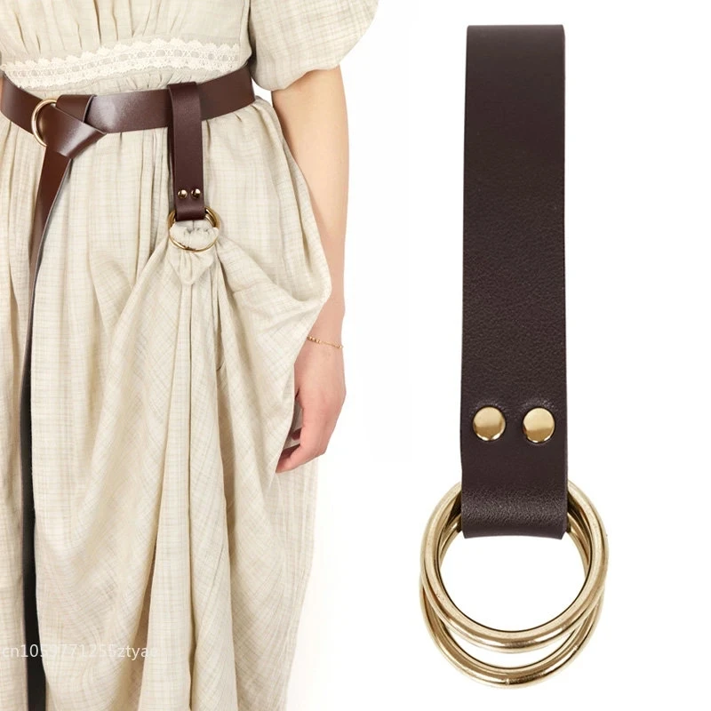 Medieval Belt Skirt Hikes Double Ring Leather Loop Renaissance Adult Accessory  Mug Hook Strap For Women