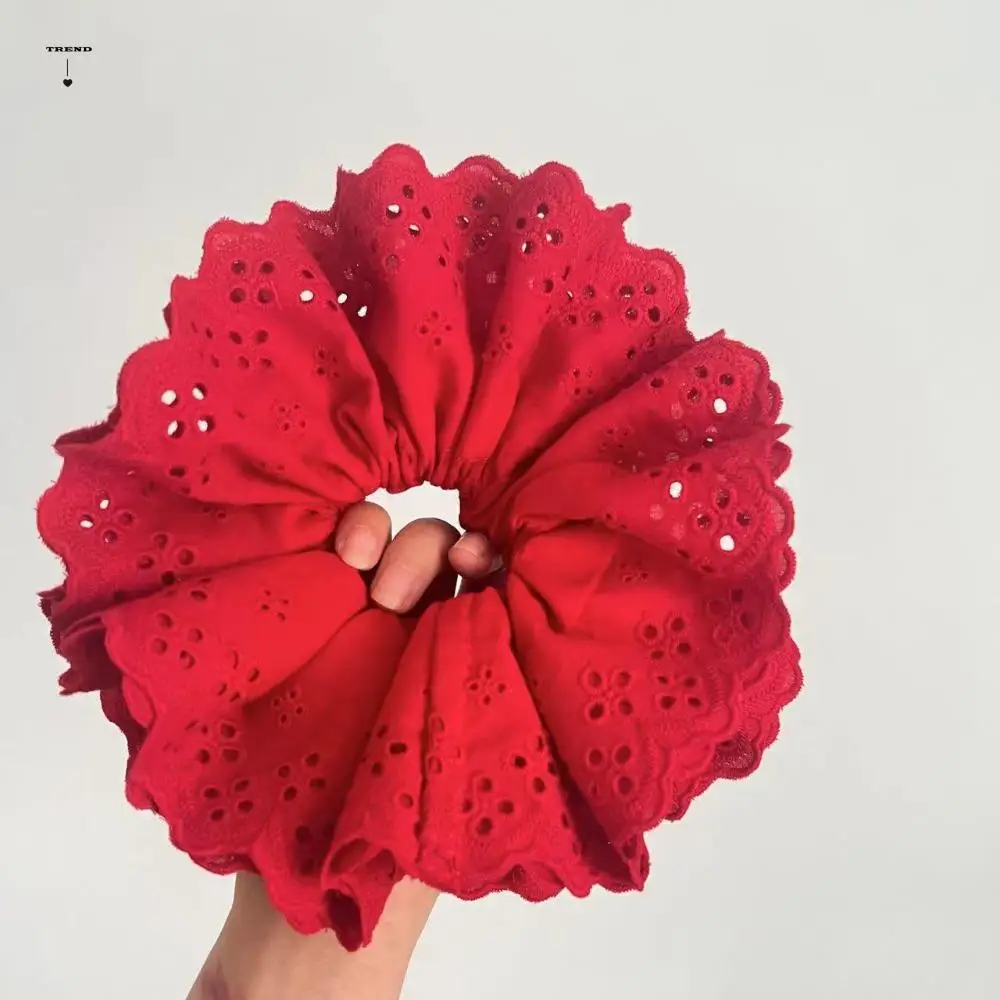 

Flower Shape Lace Scrunchies Oversize Cloth Embroidery Large Hair Scrunchies Hollow Ponytail Holder Exaggerated Hair Rope Party
