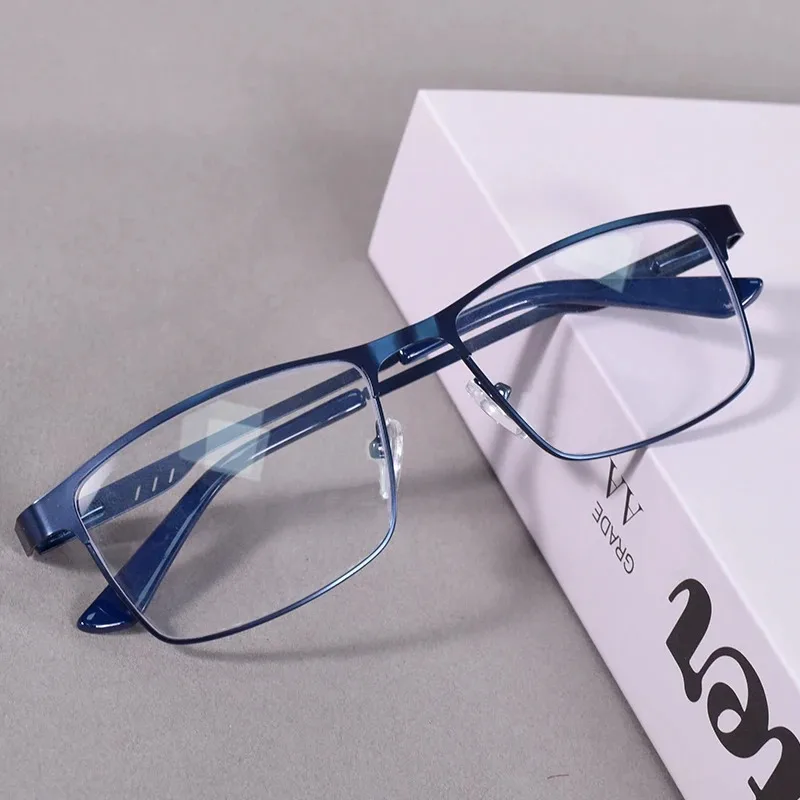 Gafas de Lectura para Hombre, Estilo Ejecutivo, Montura Cuadrada de Metal, Gafas de Lectura con Protección Anti-Luz Azul y Dioptrías