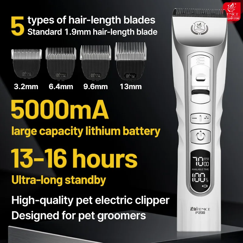 Fenice Professional Dog Grooming Machine  Low-noise Hair Clipper Pet Animal Cutting Electronic Shaver Set Rechargeable