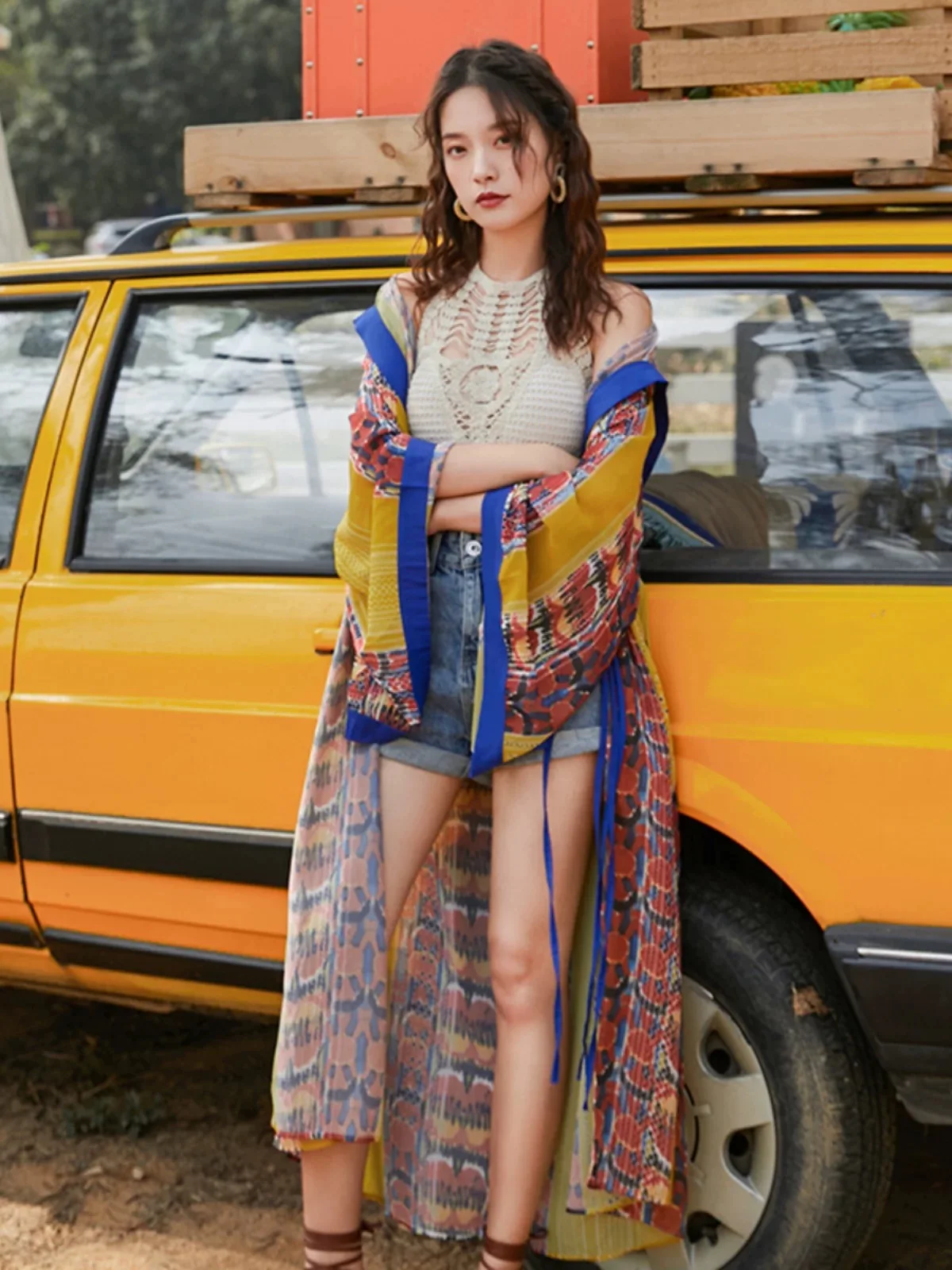 Señora étnica viaje gasa Kimono vacaciones de verano playa Cardigan Bikini cubrir abrigo ropa de playa estampado con capucha delgada Boho vestido largo