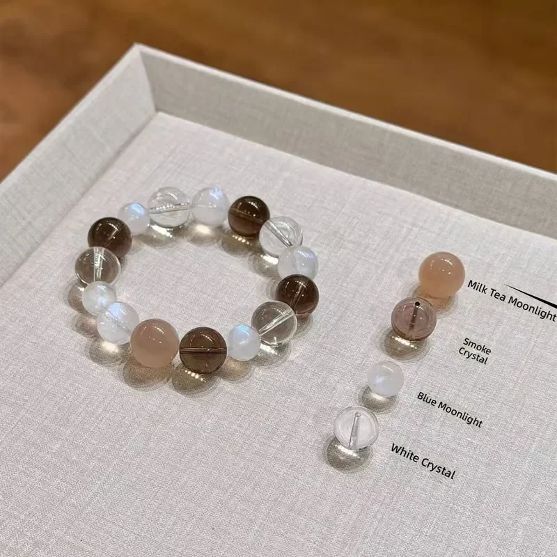 [Pink Trilogy] Natural Crystal Milk Tea Moonstone Tea Crystal Blue Moonlight Bracelet Summer White Crystal Bracelet