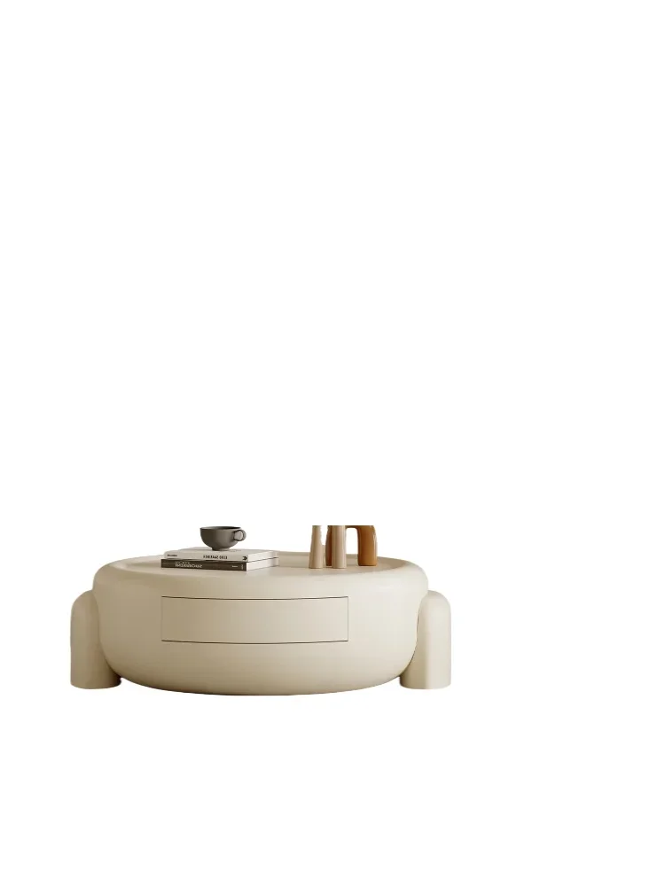 

French minimalist round coffee table living room household cream wind 2025 new coffee table combination