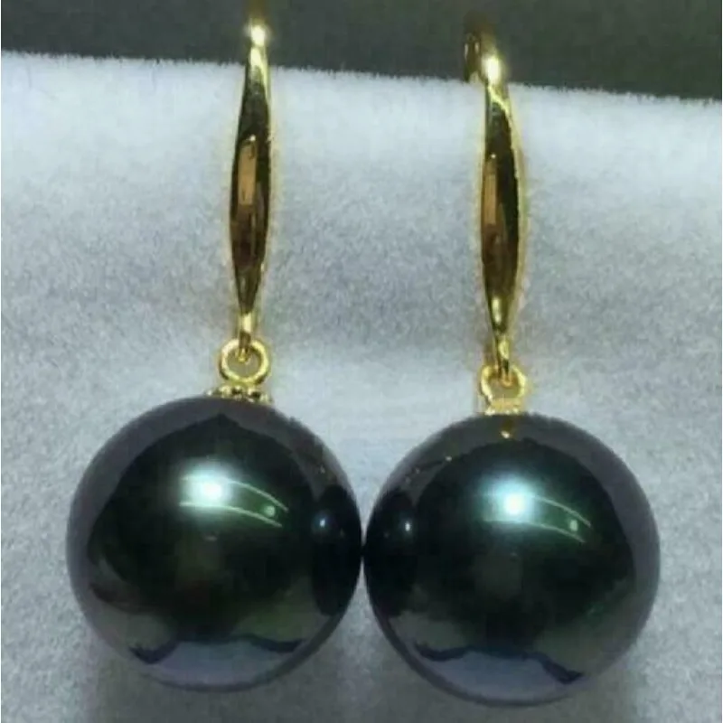 Massive AAAA 16mm Perfect Round Tahitian Black Pearl  Women's Earrings - 14K