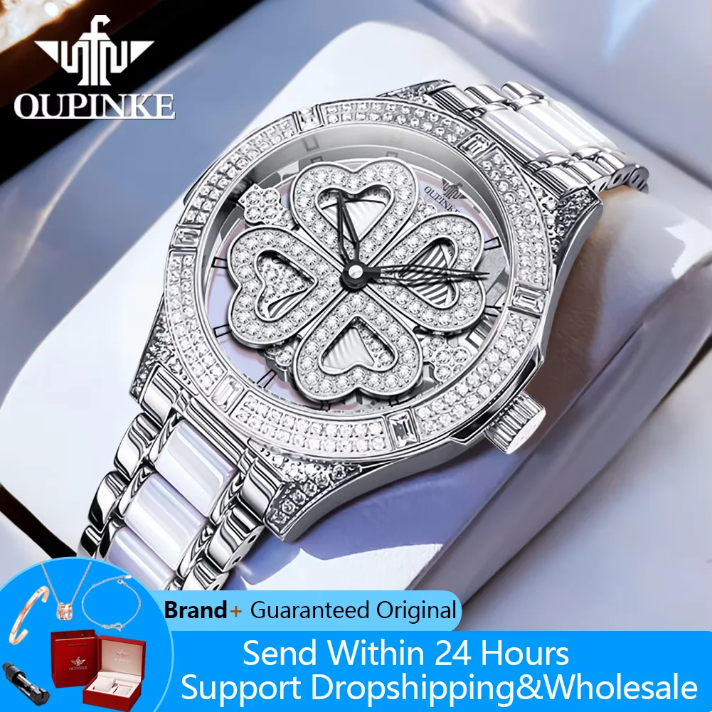 

OUPINKE 3279 Watch For Women Rotate Dial 50M Waterproof Woman Watch Ceramic Steel Strap Swiss Quartz Movement Fashion Wristwatch