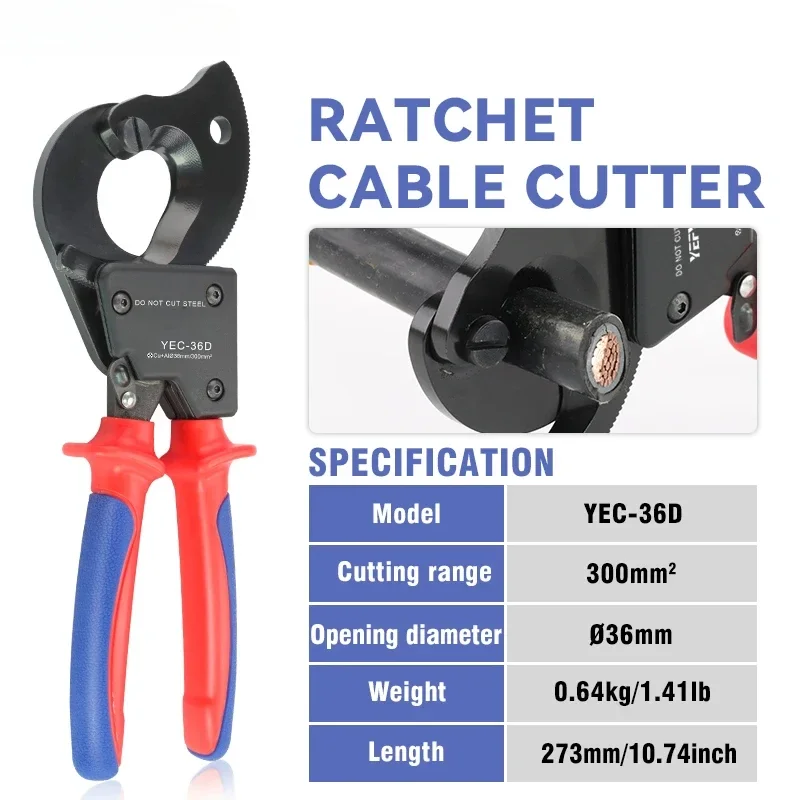 Insulated Ratcheting Cable Cutters Wire Pliers Heavy Duty Wire Cutters for Multi-Strand Aluminum & Copper Cables up to 240mm²