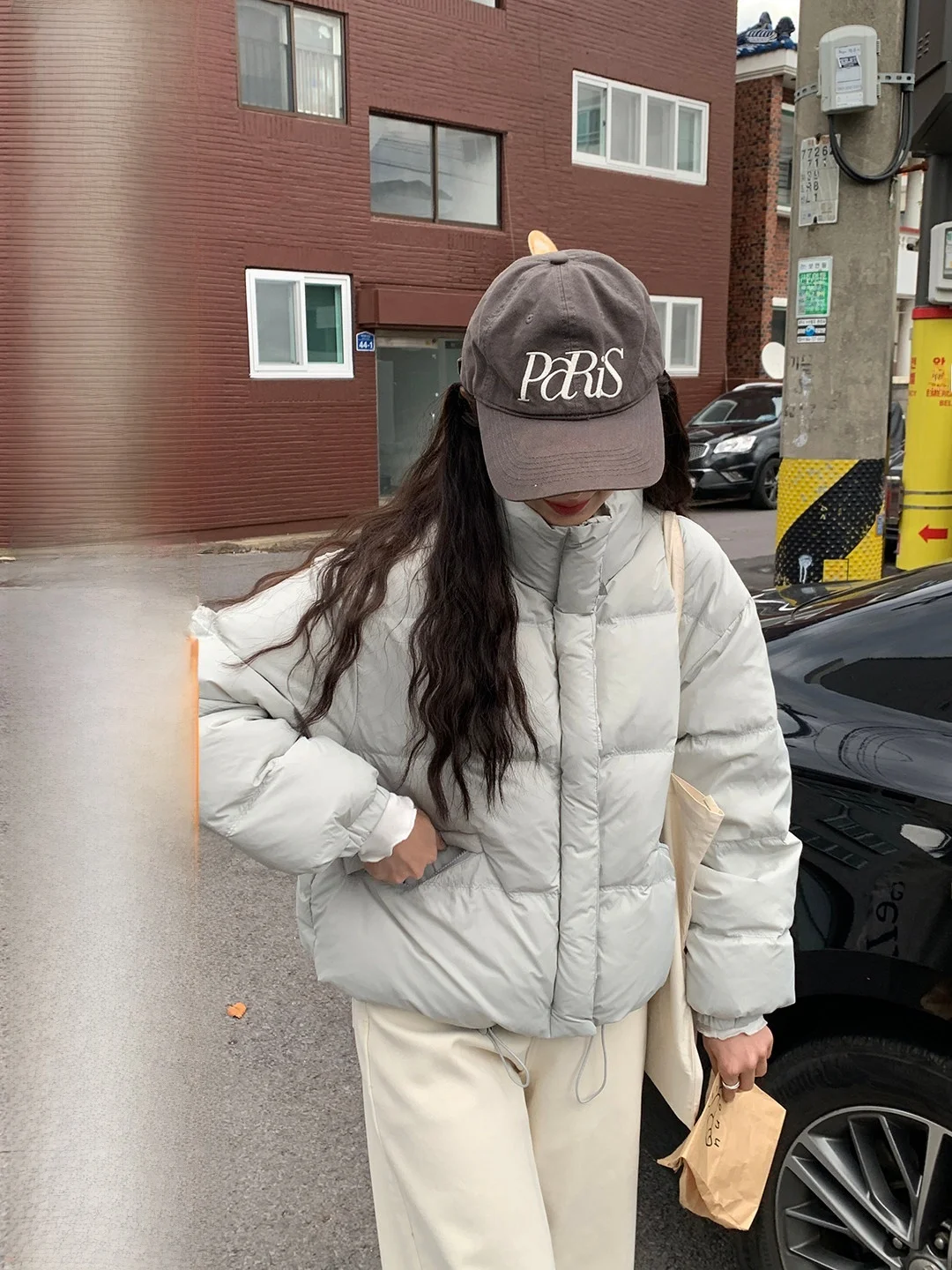 

Korean Sle Puffer Jaet Women's Loose Fit Warm Bread Coat Outerwear Long Sve Zipper Closure Color Casual Wear