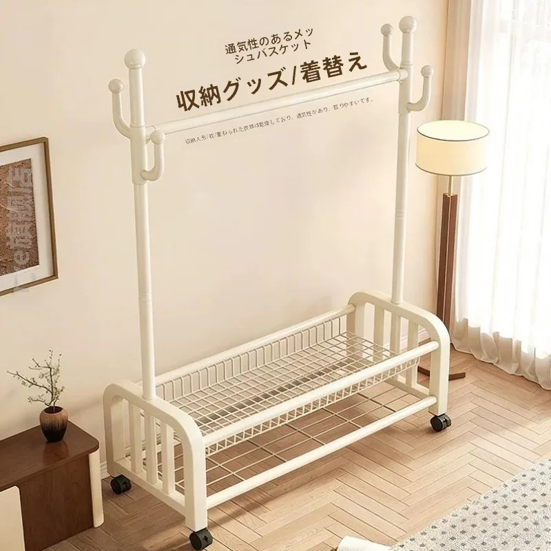 移動式衣類ハンガー（車輪付き）小型寝室用自立型コートラック家庭用炭素鋼製地上設置型非スマートタイプ