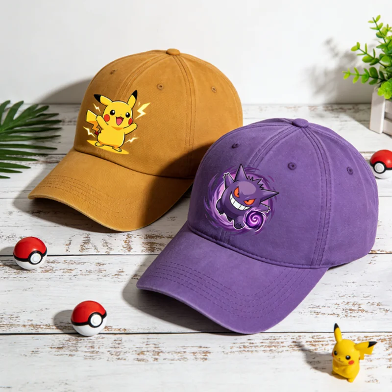 Кепка-с-изображением-покемонов-потертая-в-стиле-аниме-с-Пикачу-и-Генгаром-для-женщин-и-мужчин-из-мягкого-дышащего-хлопка-модный-головной-убор-подарок-на-день-рождения-для-пары