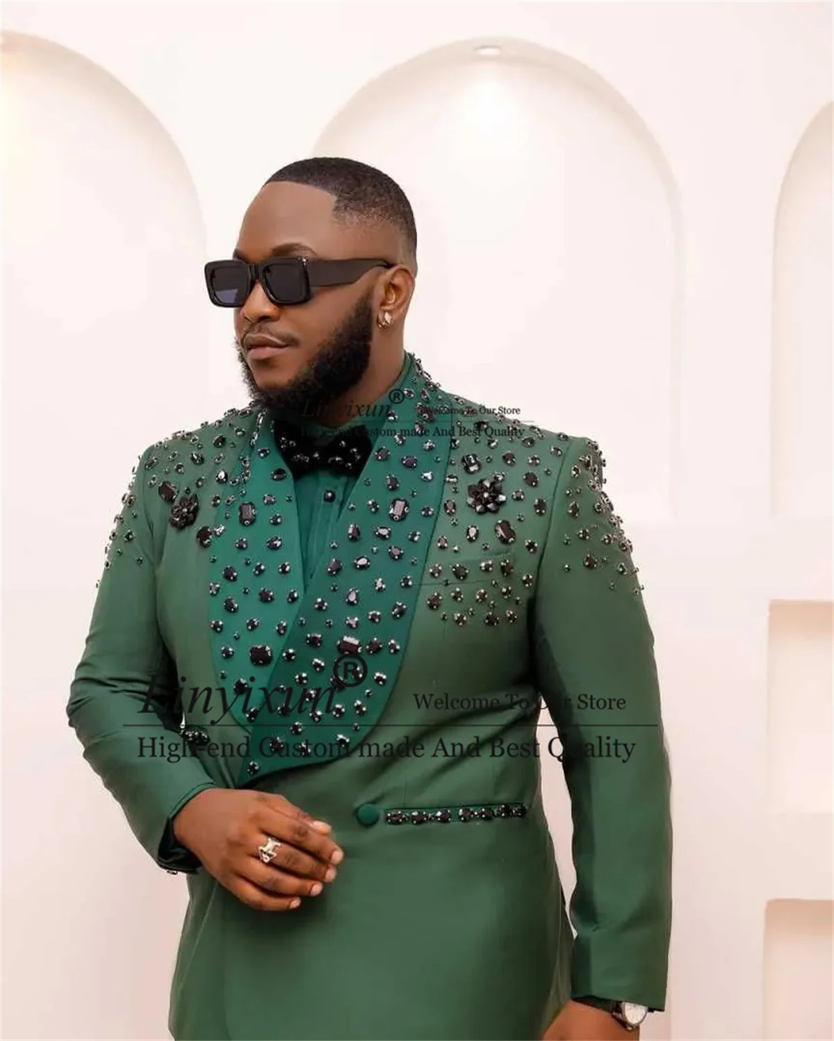 

Glitter Metallic Diamond Tuxedos Men Suits Slim Fit Shawl Lapel Customized Groom Male Blazers 2 Piece Sets Wedding Ropa Blazers