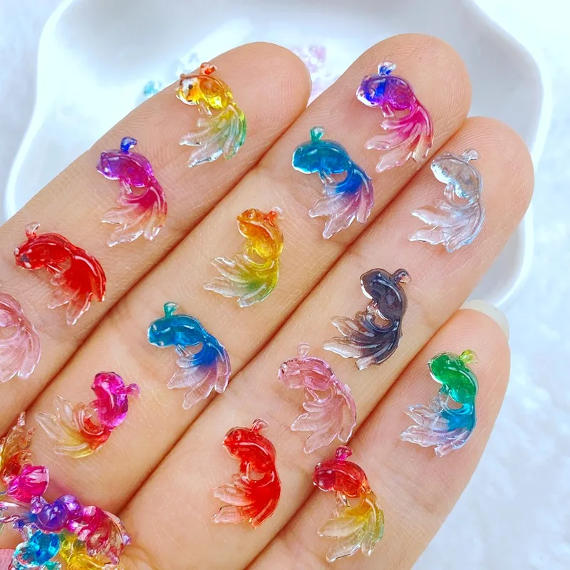 50Pcs New Cute 7*12mm Transparent Little Goldfish Series Resin  Flatback Ornament Jewelry Making Manicure Hairwear Accessories