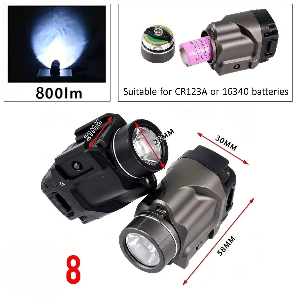Taktische 1000-Lumen-LED-Taschenlampe 1 7 7X 8 Scout für Glock 17 19 1911, für Taurus G2c G3C, passend für 20-mm-Schiene – Detail 4