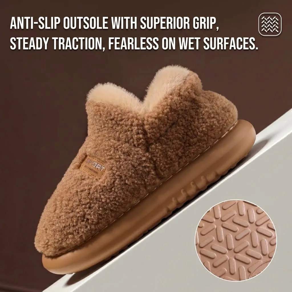 Winter Warm Slippers Women Men Fluffy Teddy Fleece Plush Indoor House Shoes Platform Cushion Sole Anti-Slip Bedroom Booties view 5