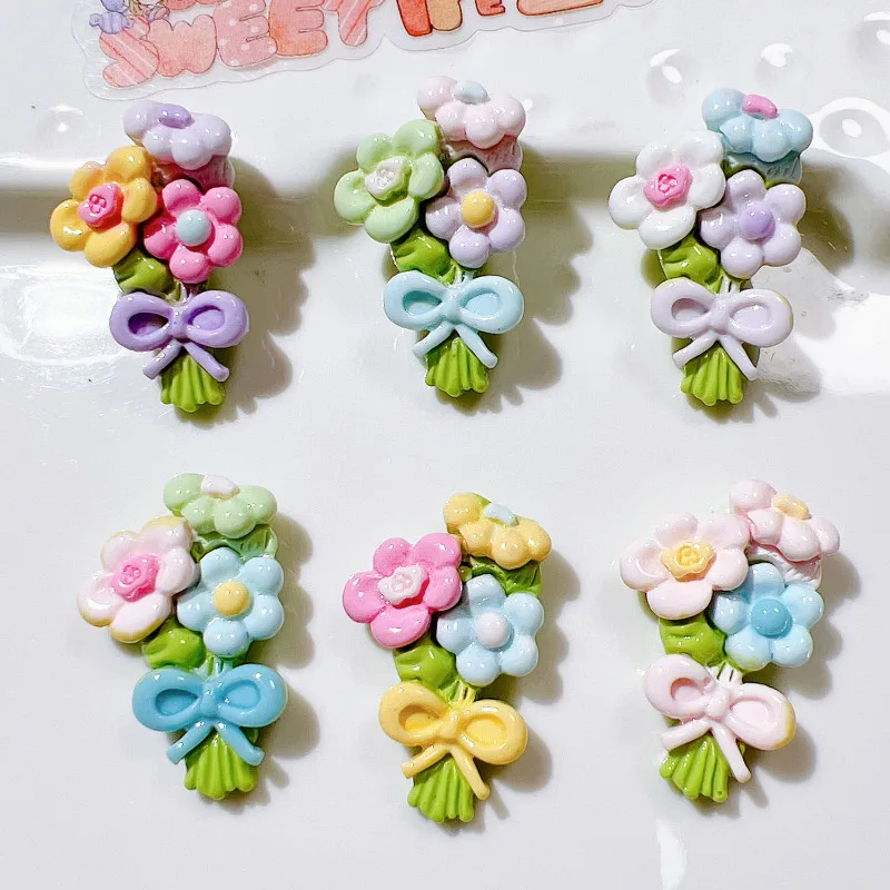 

10 pcs Kawaii Bow Flower Bouquet Resin Patch DIY Kid's Handmade Hair Clips Hair Accessories Shoe Buckles Accessories Materials