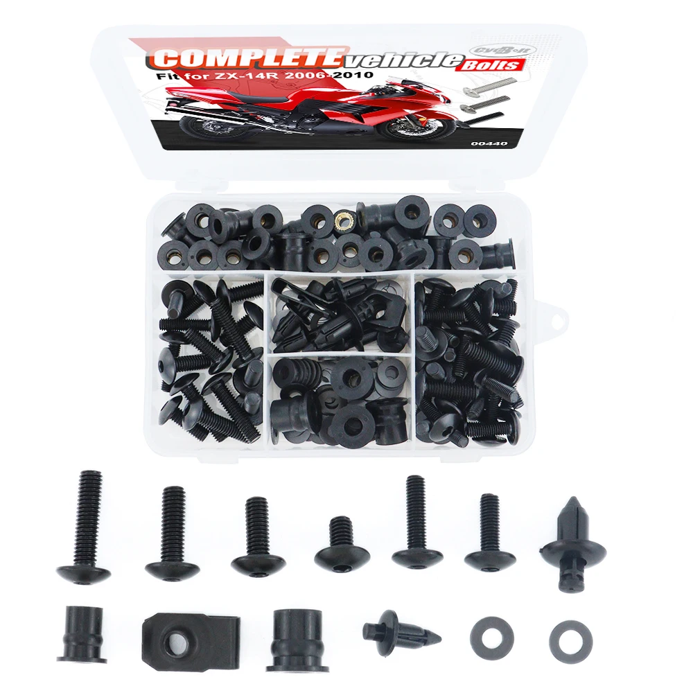 

Motorcycle Complete Full Fairing Bolts Kit For Kawasaki ZX-14R 2006 2007 2008 2009 2010 Fairing CIips Nuts Screws Grommets Steel