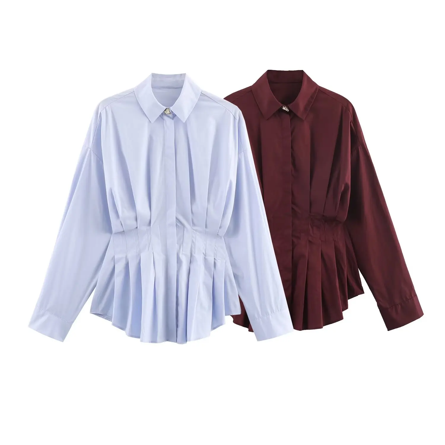 

Women Elegant Pleated Shirt Female Solid Long Sleeve Shirt Chic Sexy Casual Spring Autumn Slim Blouse Shirt 2025 Tops Clothing