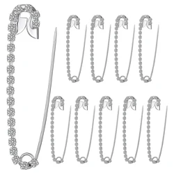 10/5PCS Silver Tone Rhinestone Safety Pins Large Safety Pins Nickel Finish Clothing Pins Safety Pins Assorted for Art Craft