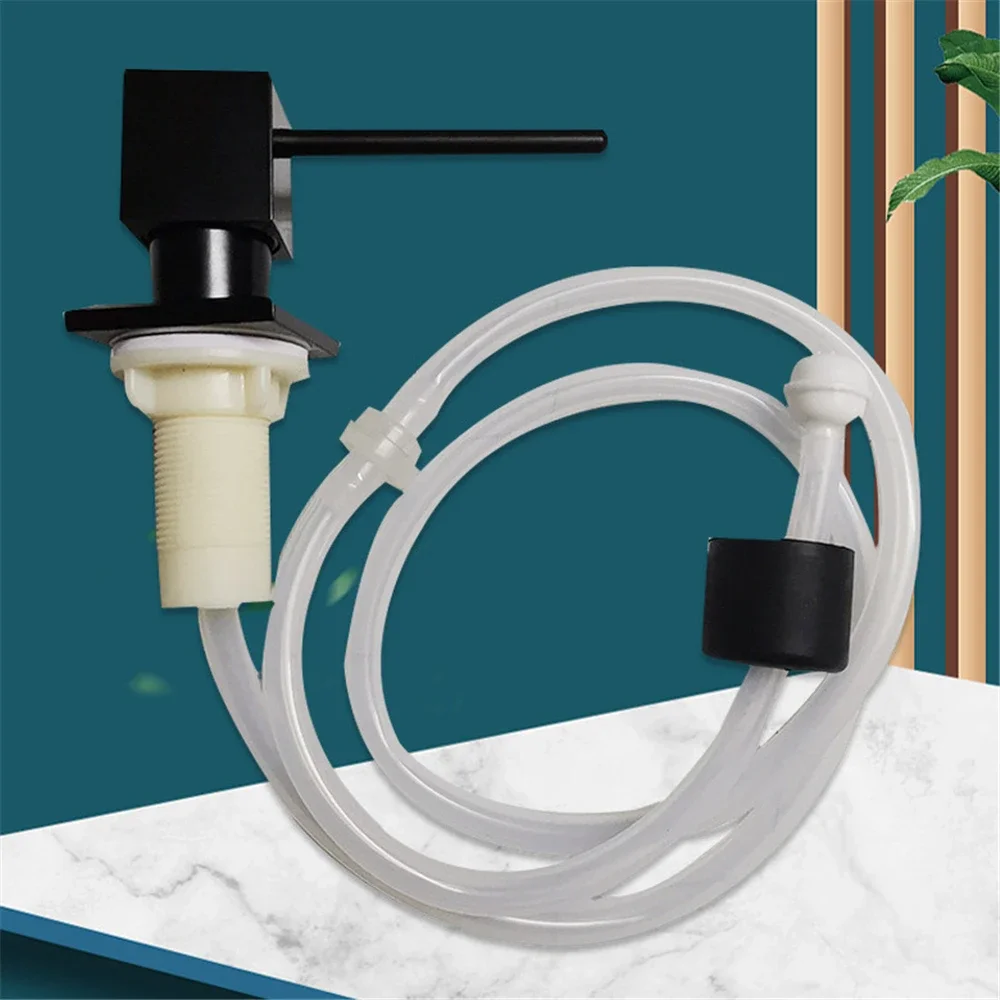 Stainless Steel Kitchen Sink Dish Washing Soap Dispenser Pump Head Liquid Soap Dispenser with 100cm Tube & 350ml Silver/Black