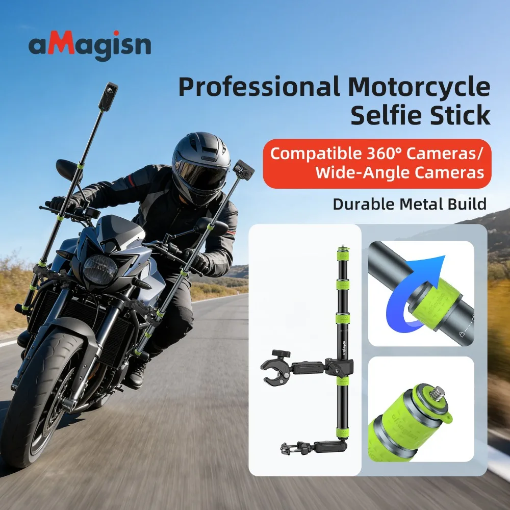 

Металлическая селфи-палка aMagisn для мотоцикла, 34-110 см, для камер GoPro / DJI / Insta360, с резьбой 1/4 дюйма, трансформируемая в треккинговую палку