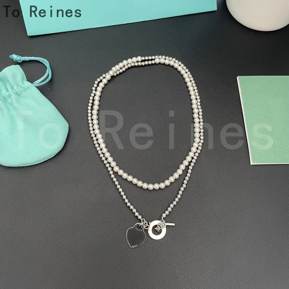 To Reines Elegant Pearl Necklace for Women Fashion Heart-shaped Pendant Double Layer Necklace Girl Charms Vintage Choker Jewelry