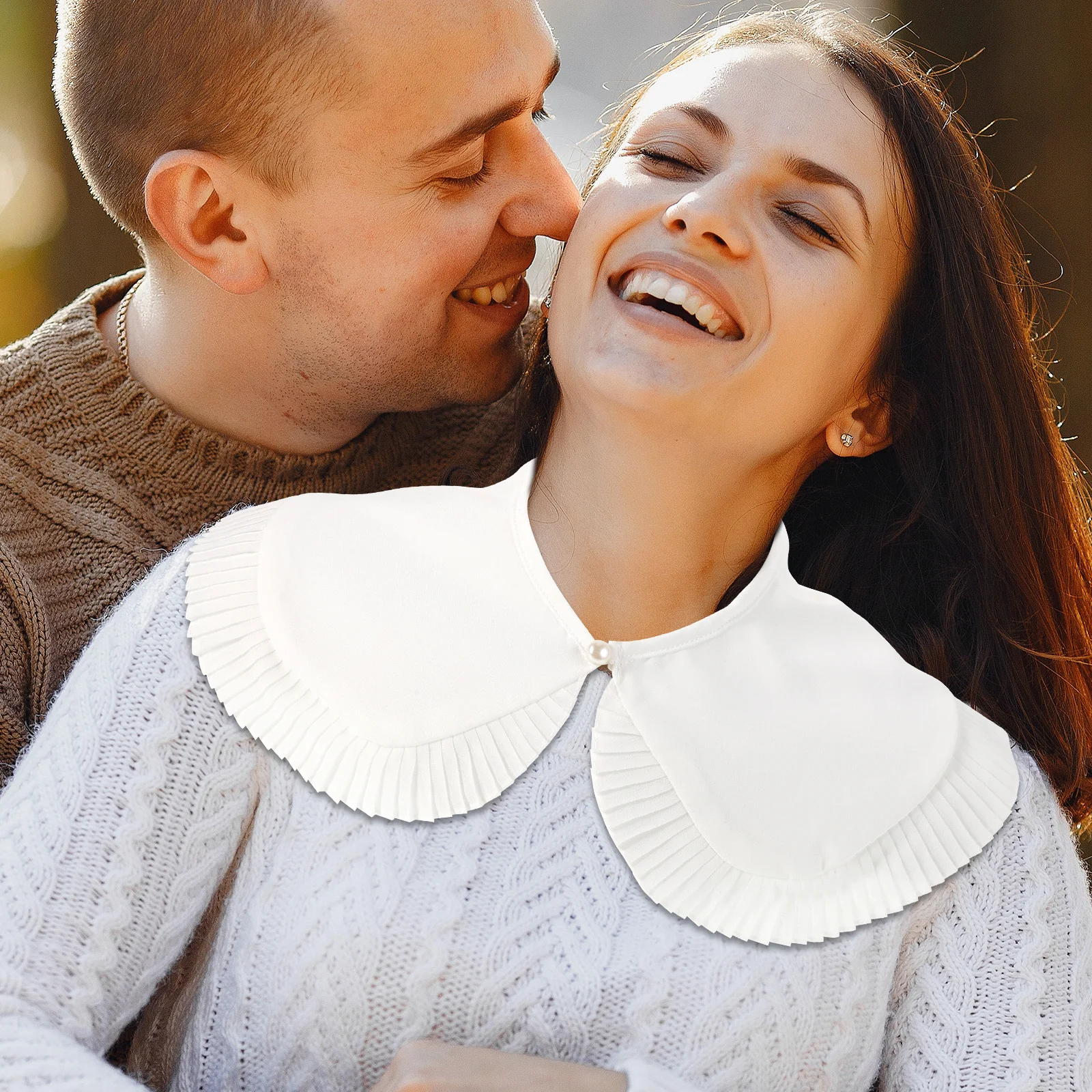 

Detachable Pleated Fake Collar Round Polyester Shirt Collar for Women Party Home Festival Decorative Accessory