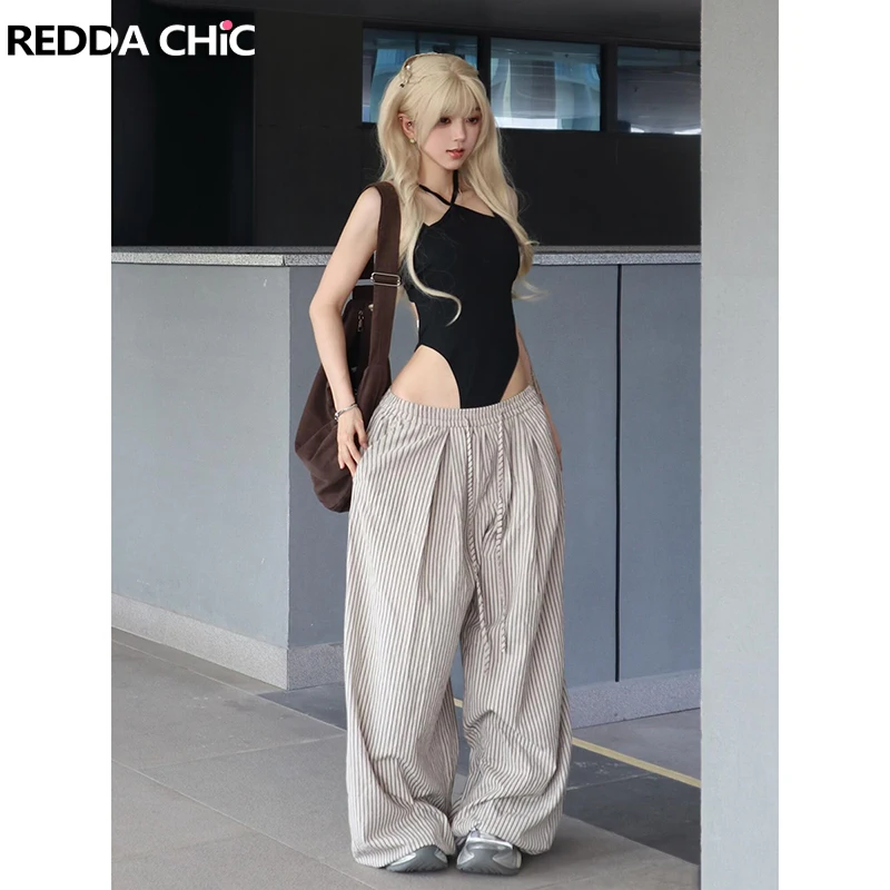 REDDACHiC femmes rayure Parachute pantalon avec poches confortable décontracté ample taille élastique plis jambe large Palazzo pantalon femmes bas