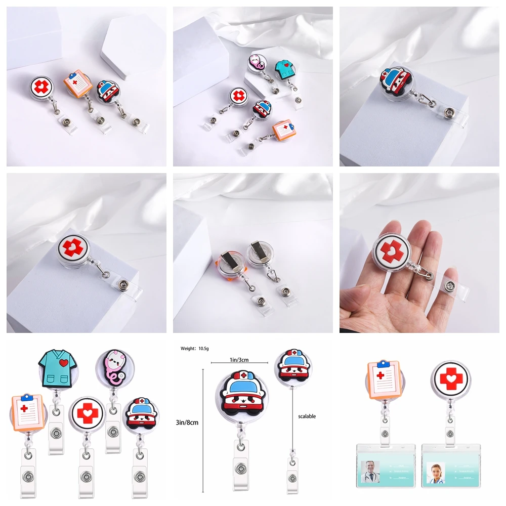 Doctor Badge Reels Retractable Set Medical Enamel Charm Caduceus Work Badge Clip Medicine Gift for Nurse Medical Staff