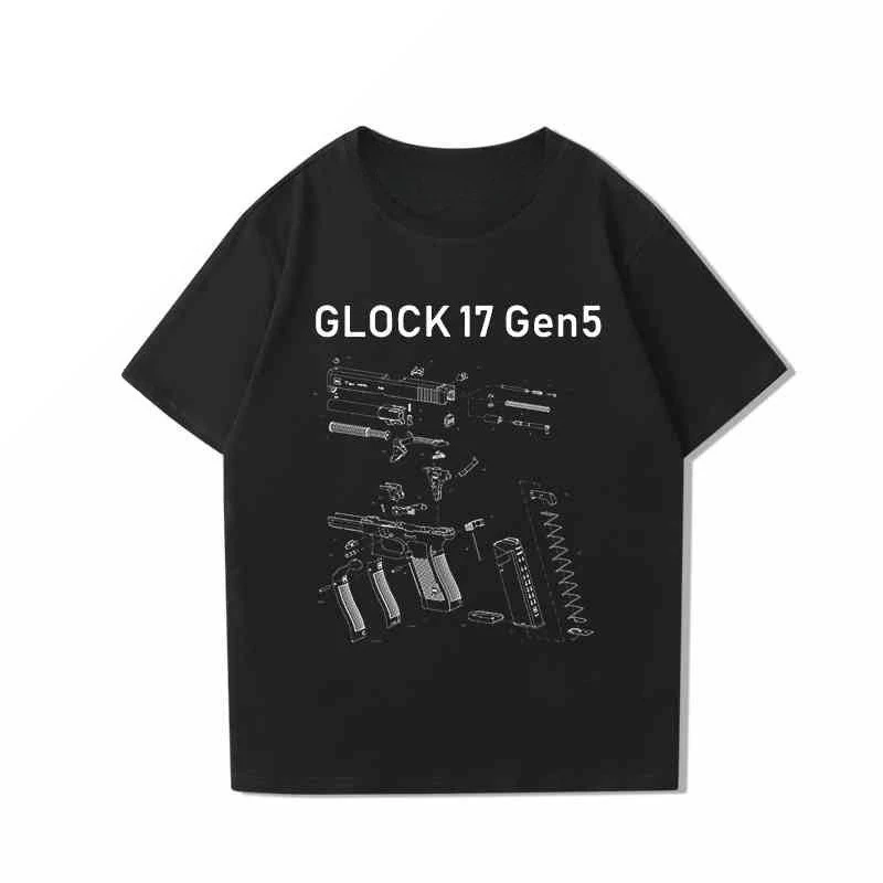

Glock Glock Tactical Shooting IPSC Памятное издание Футболка с короткими рукавами Мужская и женская хлопковая свободная одежда с короткими рукавами