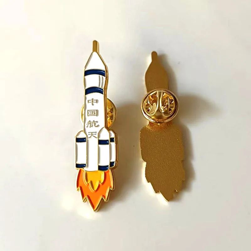 China Aerospace Rocket Launch Brooch Metal Badge Enamel Pins Airshow  Lapel Jewelry Dress Accessories Gifts Unisex