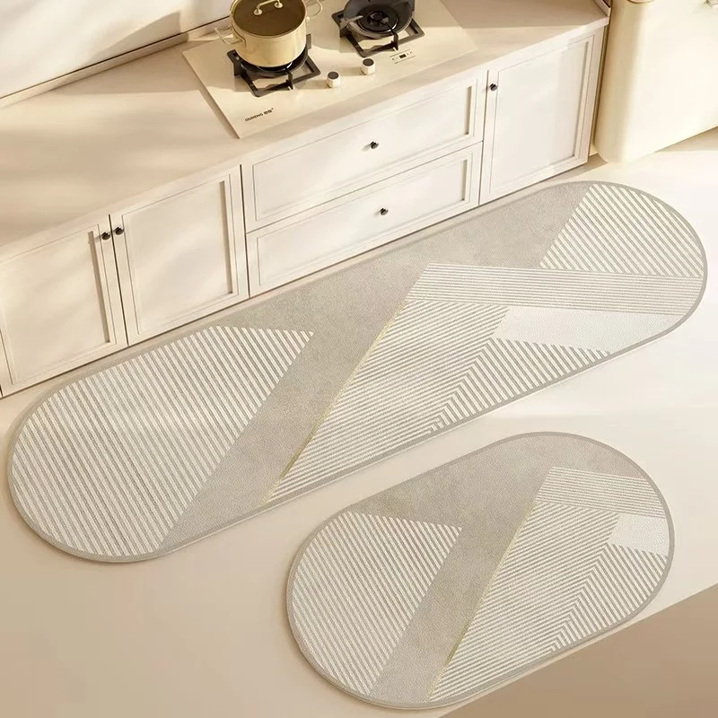 VIKAMA Elliptical Geometric Lines Striped Kitchen Carpet Foyer Anti Slip Minimalist Printed Floor Mat Home Decoration