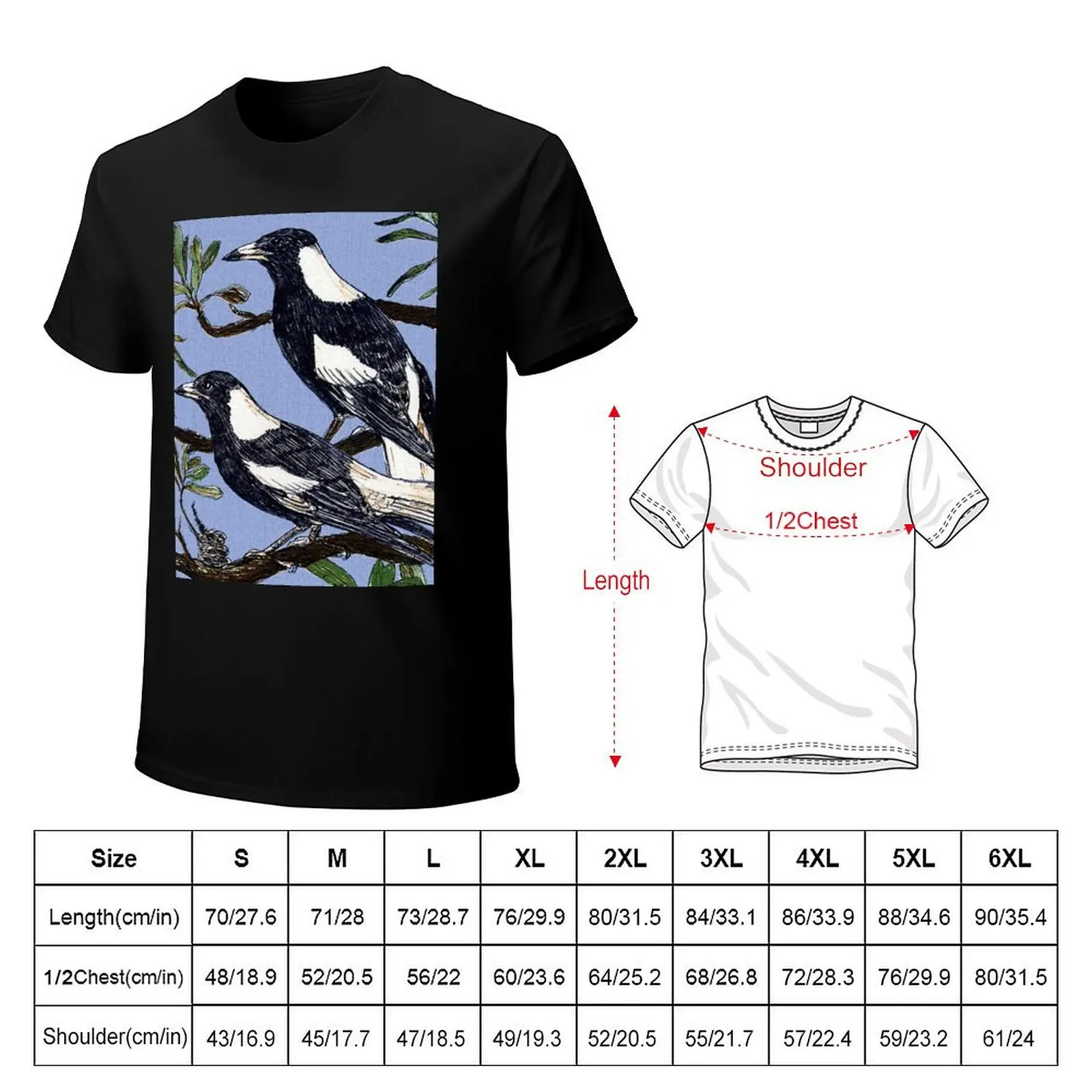 Two Magpies T-Shirt oversizeds plus size tops anime stuff animal prinfor boys heavy weight t shirts for men