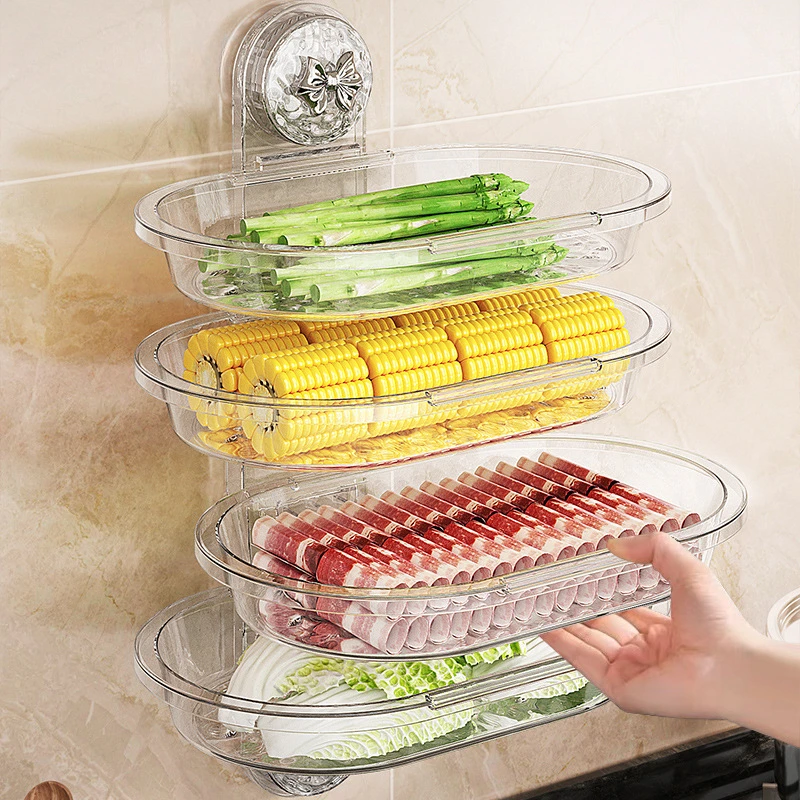 Kitchen Suction Cup Food Preparation Shelves Household Wall-mounted Multi-layer Preparation Plate Fruit and Vegetable Storage