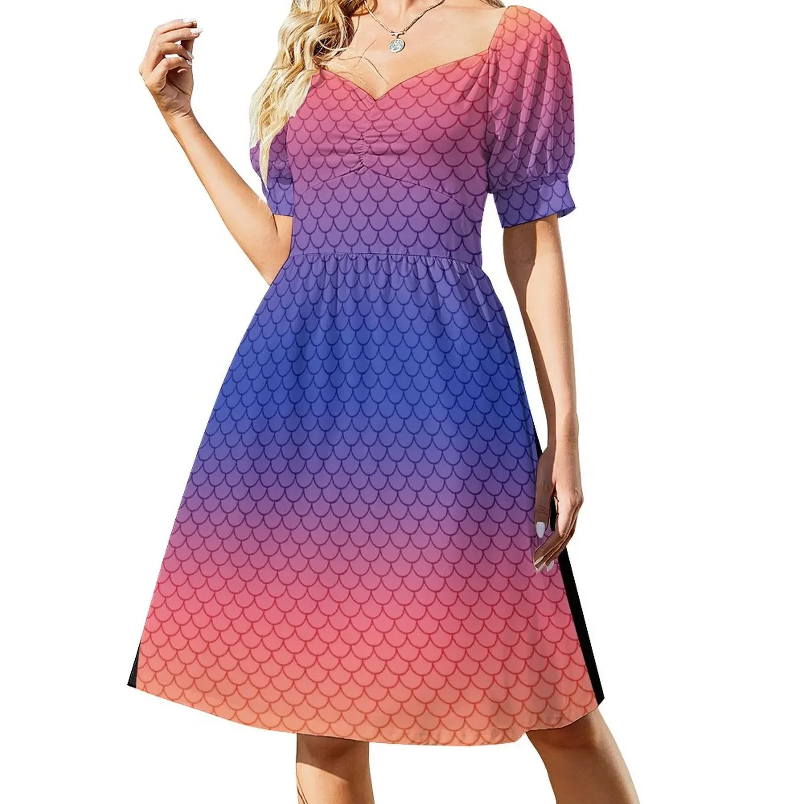 

Mermaid Scales Warm Pastel Gradient Short-Sleeved Dress womans clothing clothes Elegant gowns Women's dress Dress