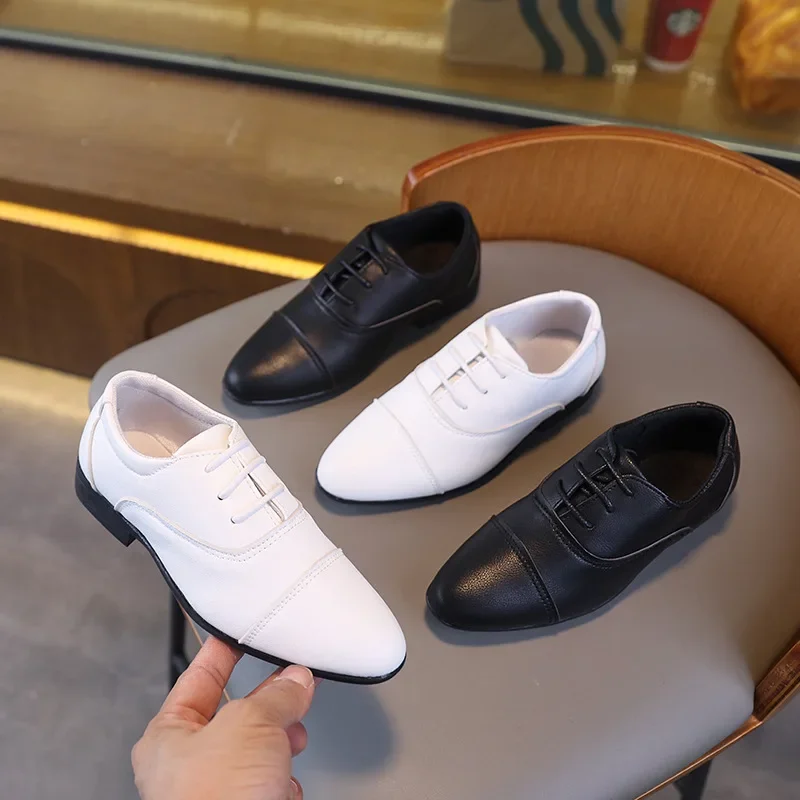 Fashion Children's School Low-heels Black White Loafers Boys Formal Uniform Leather Shoes Performance Versatile Kids Flat Shoes