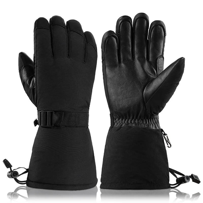3M Thermal Insulation Cowhide Ski Gloves Long Winter Windproof Warm Gloves Split Fingers Cross-Border for Snow Mountaineering