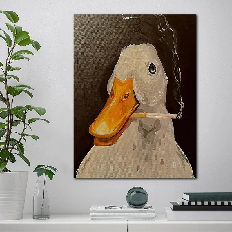 Duck Fun Illustration Canvas Painting Creative Smoking Duck Wall Art Poster Print Pictures for Living Room Home Aesthetics Decor