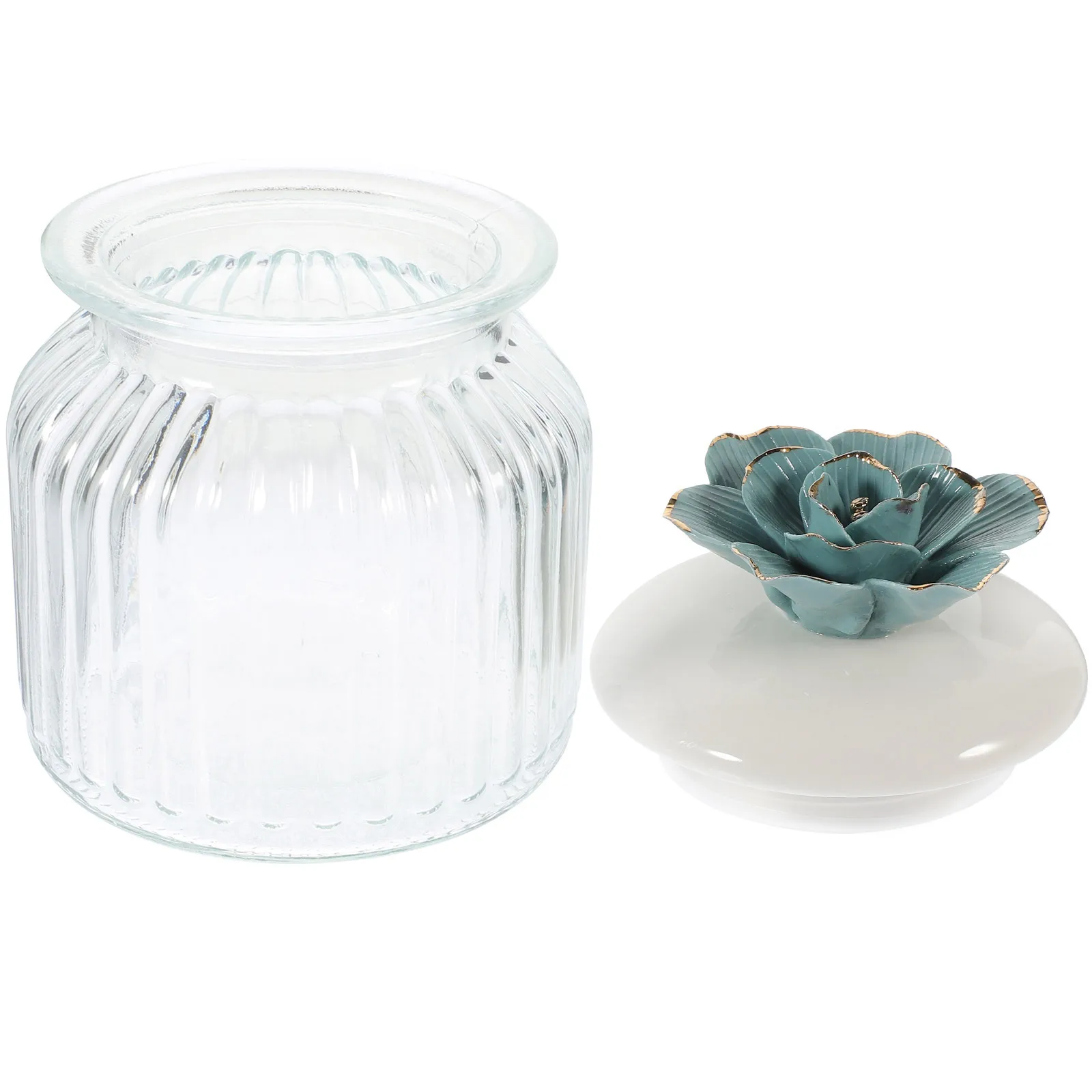 

Glass Sealed Jar with Gilded Porcelain Flower Lid for Daily Food Storage Tea Coffee Grain Preservation Glass Tea Jar
