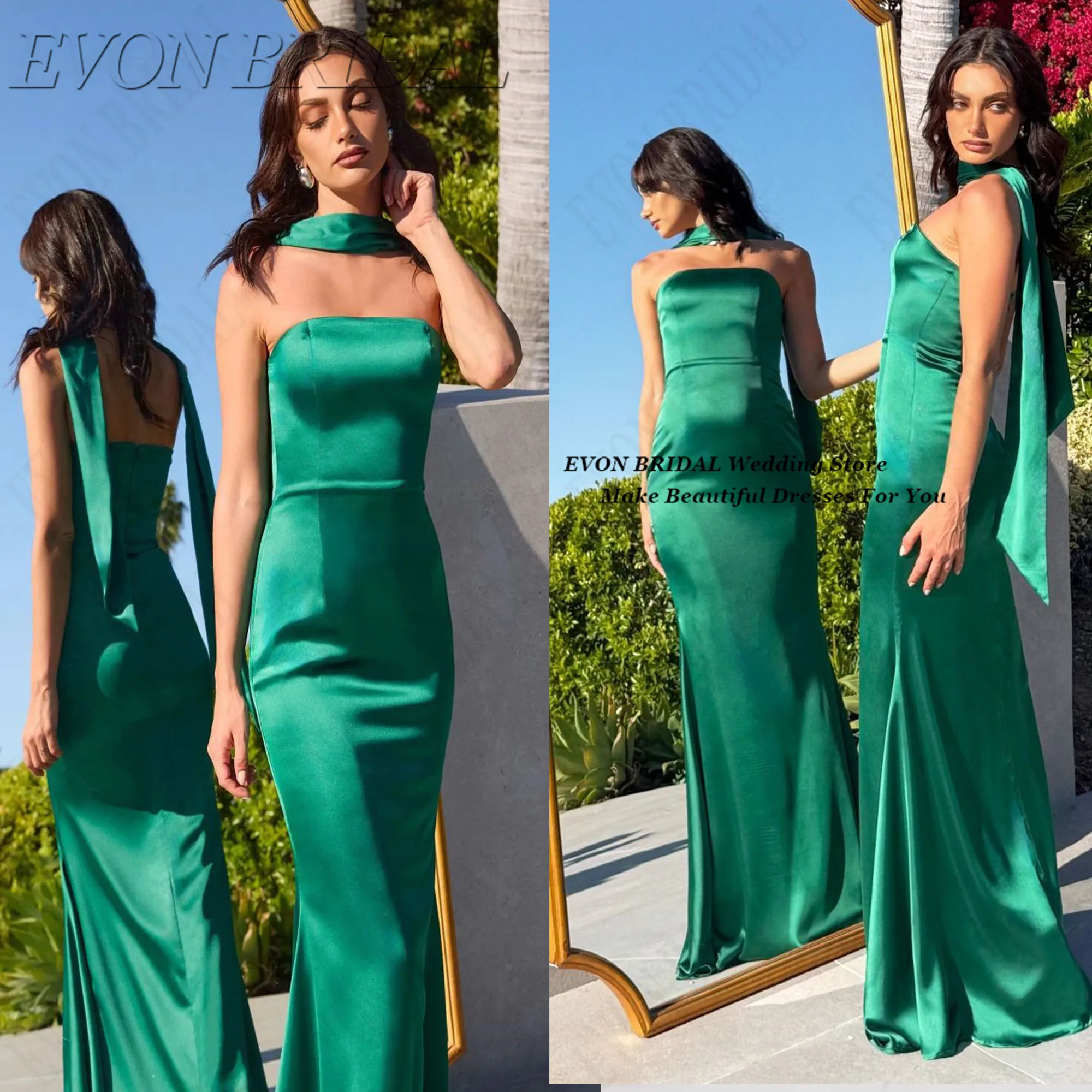 

Long Mermaid Evening Prom Dress Customized Strapless Satin Floor Length فساتين سهرة Formal Occasion Gown EVON BRIDAL