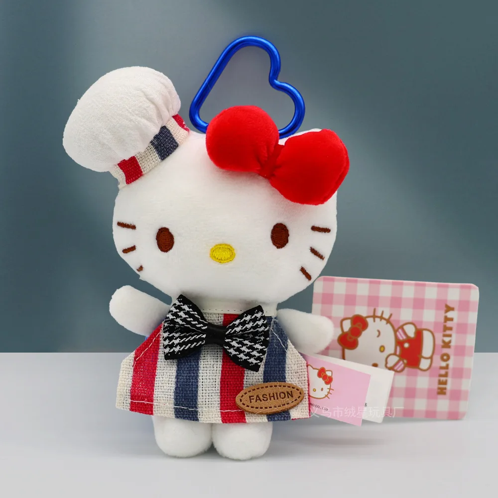 Kawaii olá kitty bonito pequeno chef brinquedos de pelúcia chaveiro dos desenhos animados mochila zíper pingente anime periferia meninas presentes aniversário