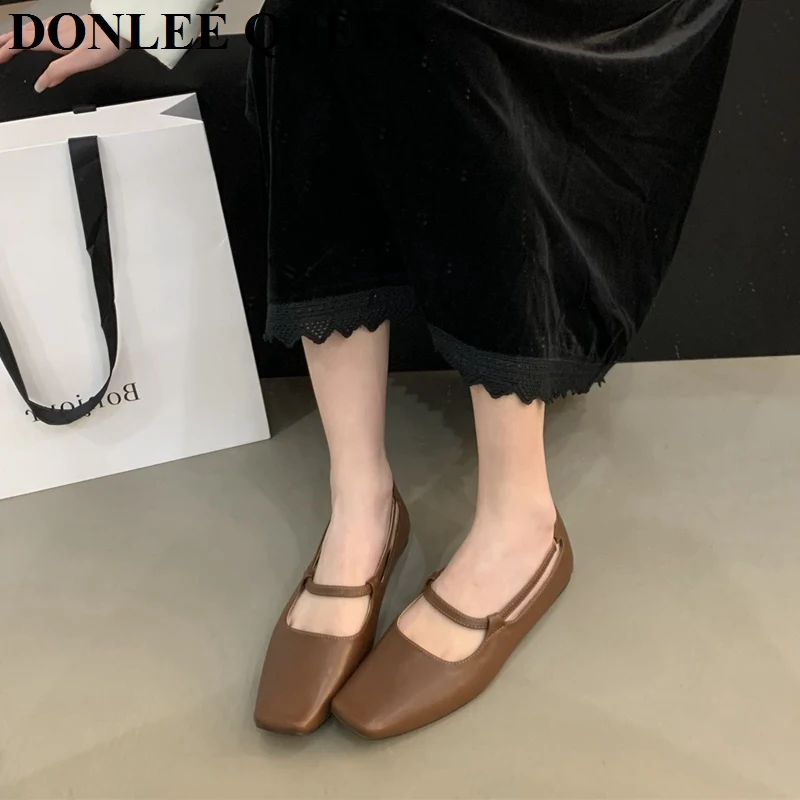 2023 Spring Women Flats Shoes Square Toe Slip On Vintage Soft Ballet Female Casual Loafer Comfort Moccasin Brand Mary Jane Mujer