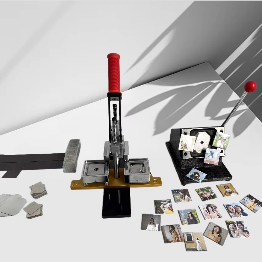 

Square 63.5*63.5 Custom Photo Fridge Magnet Button Maker Button Machine Manual Rectangle All-Metal Tinplate Badge Making Machine