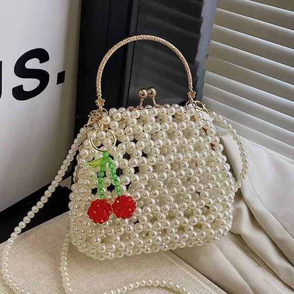 

2025 Fairy Pearl Handbag Womens Elegant Woven Beaded Tote Crossbody Bag Boho Chic Designer Purse for Lady
